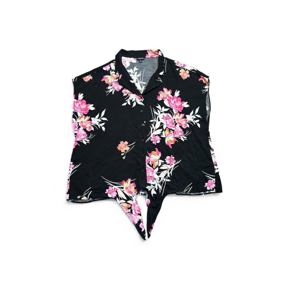 Torrid Floral Button Up Top Womens 2X Tie Front Relaxed Vacation Travel Resort